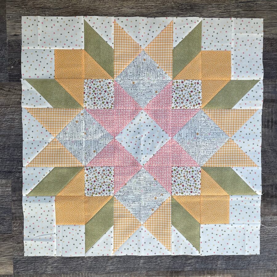 Barn Star quilt block made with Sweetwater fabrics
