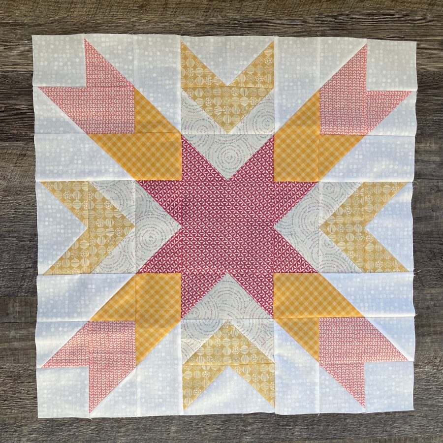 Barn Star quilt block made with Sweetwater fabrics