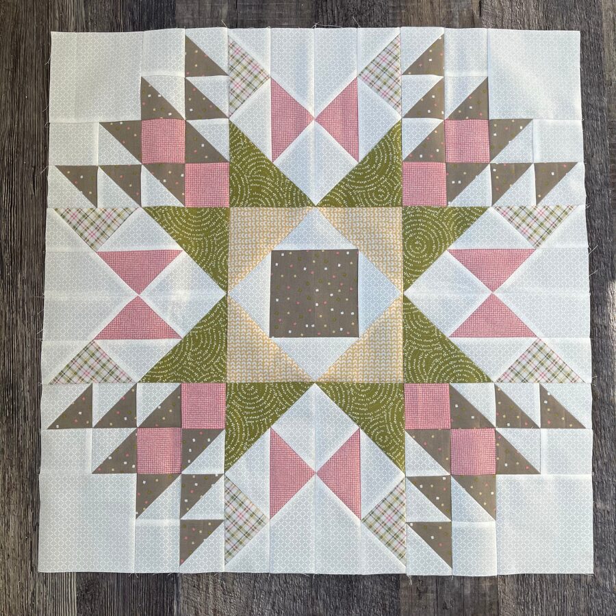 Barn Star quilt block made with Sweetwater fabrics