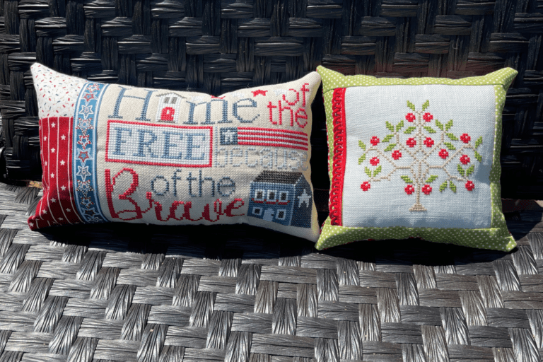 Home of the Free cross stitch by Primrose Cottage Stitches and Cherry Season by Susan Ache