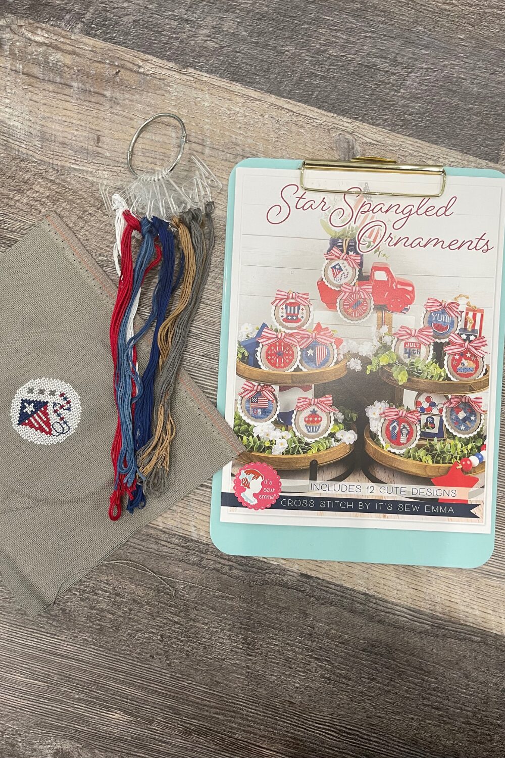 Star Spangled Ornaments by Fat Quarter Shop finished cross stitch