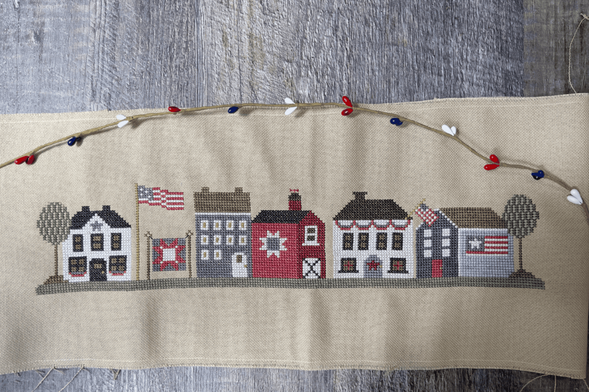 Star spangled street cross stitch by Primrose Cottage Stitches