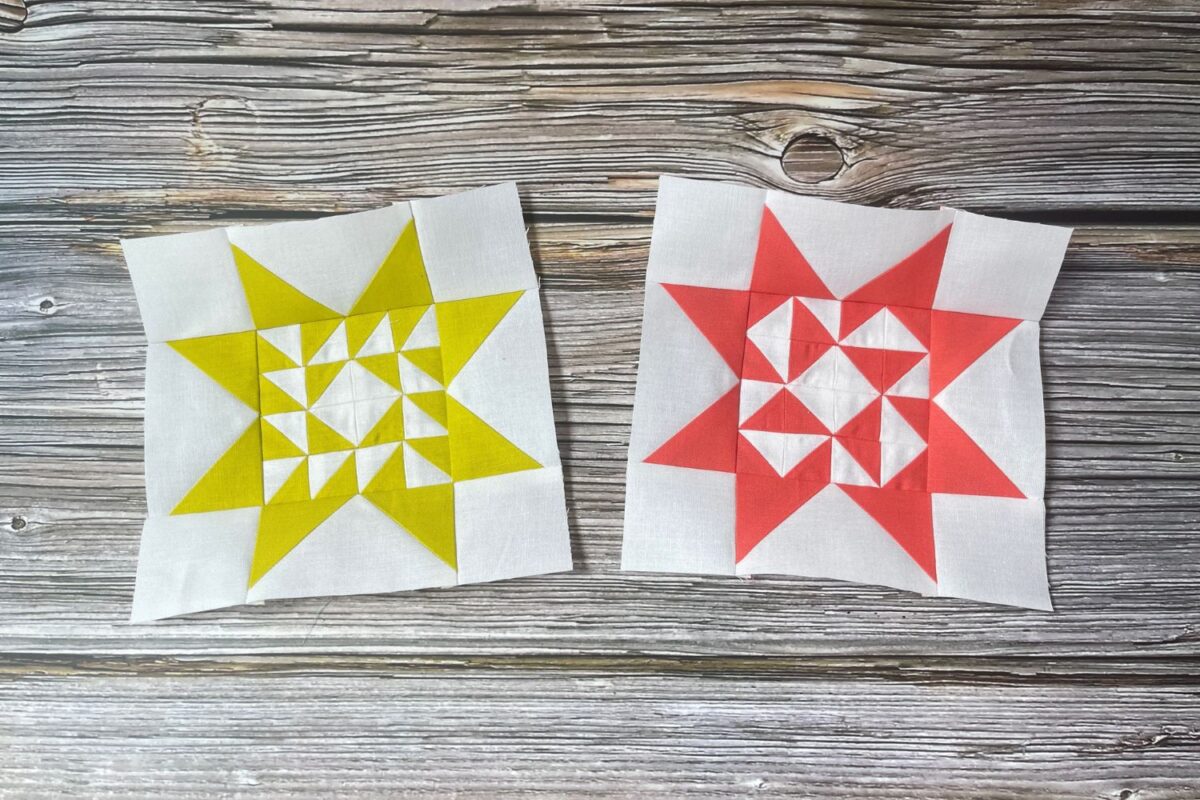 Twilight Stars quilt along blocks 11 and 26. Star quilt blocks with 3/4 inch half square triangles making up the center and flying geese on the outside