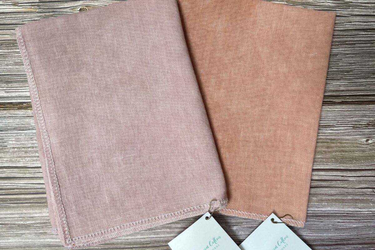 28 count linen cross stitch fabric by Colour and Cotton in peach and pink colors