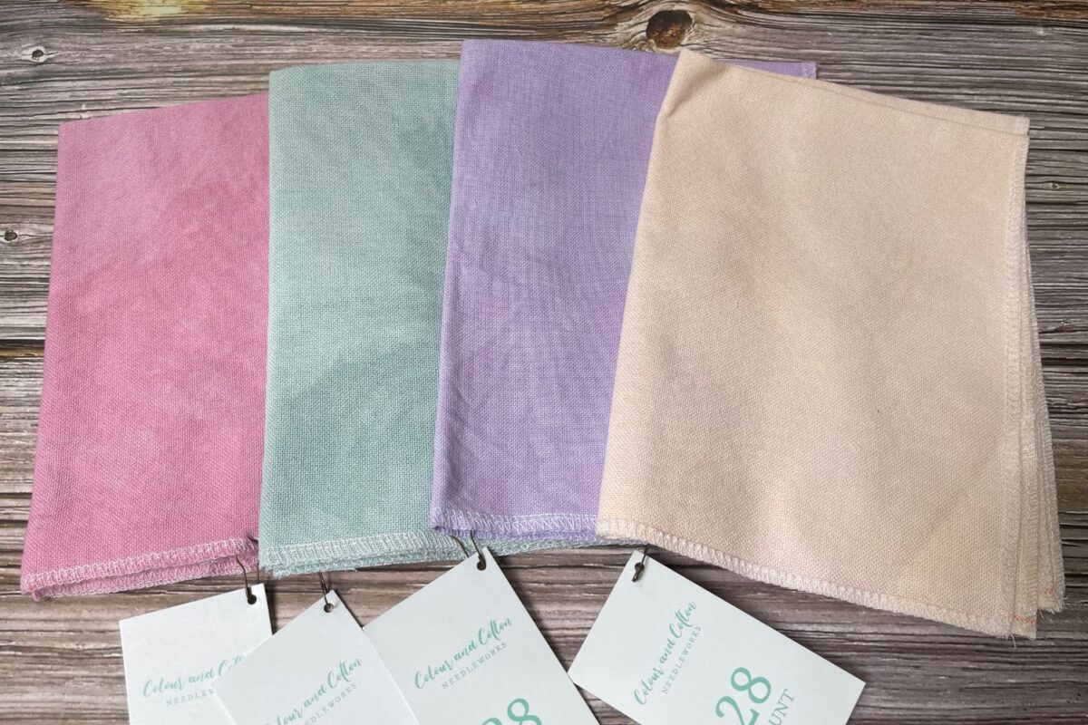 Hand dyed evenweave cross stitch cloth by Colour and Cotton.