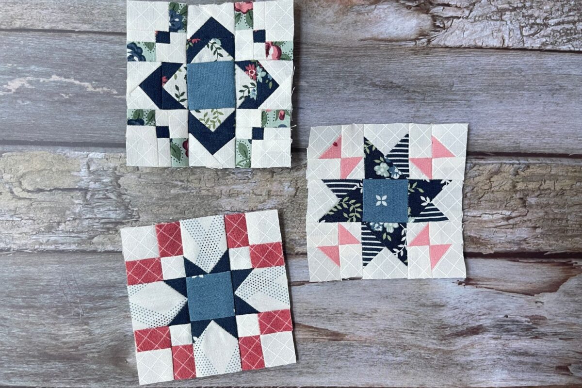 Designer Mystery Quilt along with Fat Quarter Shop 3 inch quilt blocks made with bonus cutting instructions from the Facebook group.