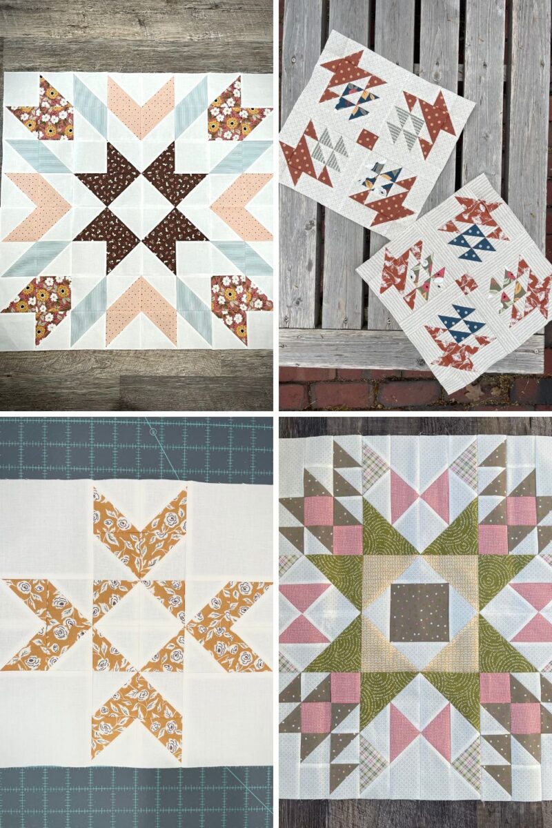 a variety of quilt blocks that use half square triangles