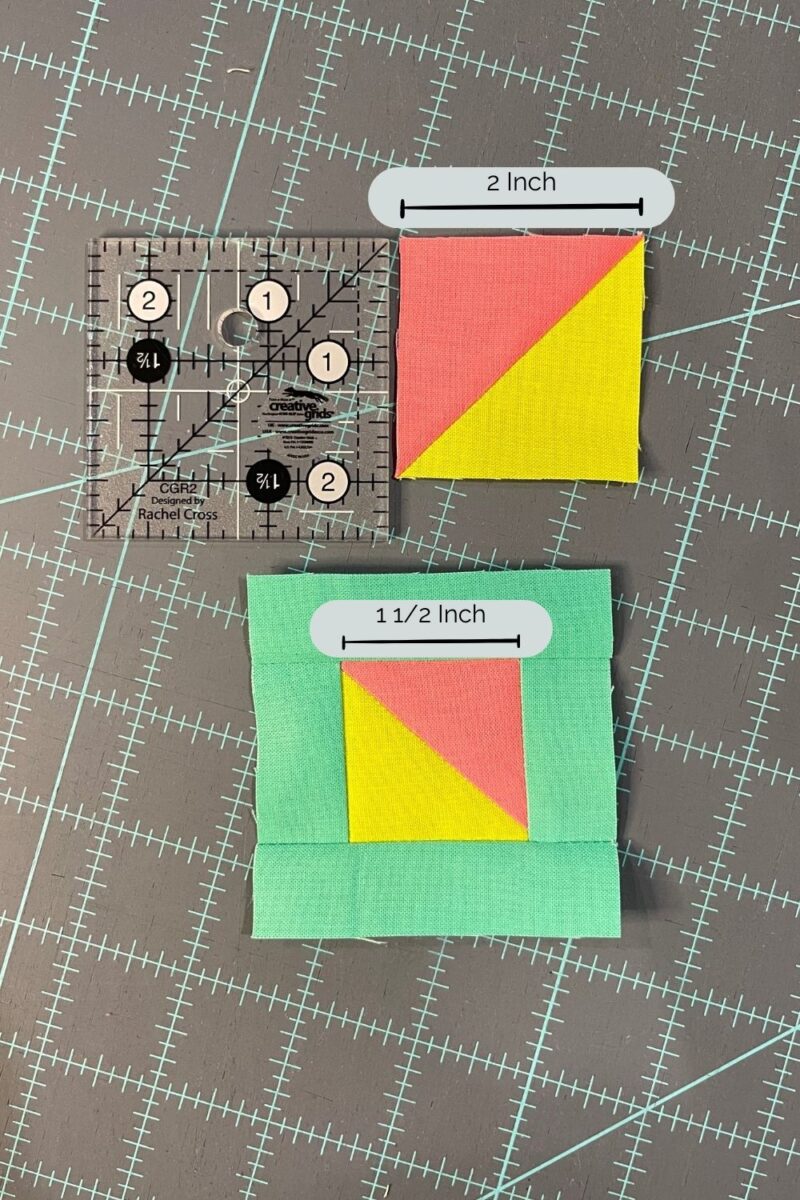 Showing the difference between unfinished and finished size for quilt blocks