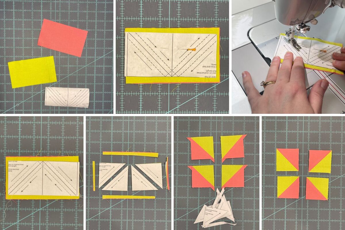 how to use foundation paper piecing to make half square triangle units