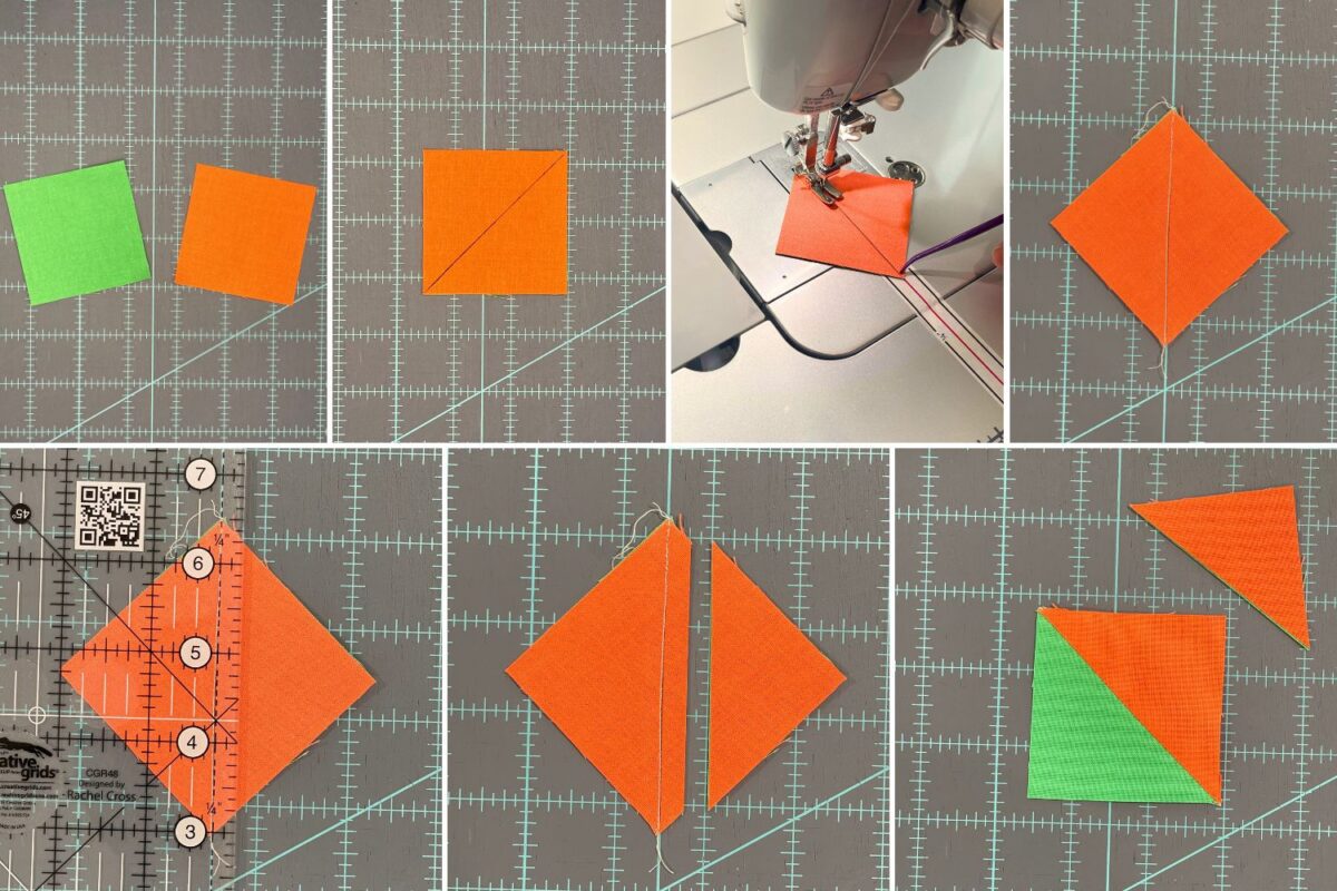 How to make half square triangles using the one at a time method.