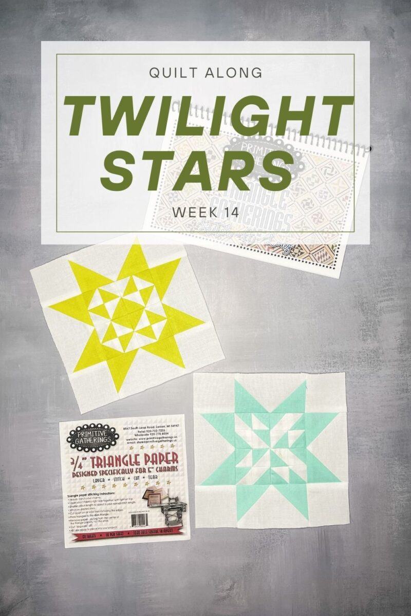 Twilight Stars week 14 quilt along cover image showing two star quilt blocks