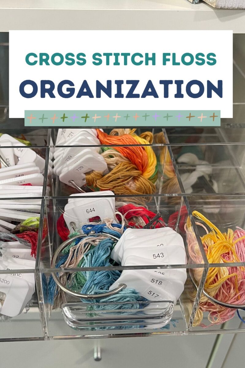 Cross stitch floss organization using acrylic drawer organizers and floss chips by Pip and Chip