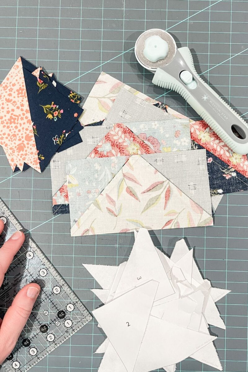 flying geese foundation papers used to make perfect flying geese for Moda Blockheads 5 block 7, the Summer Star block