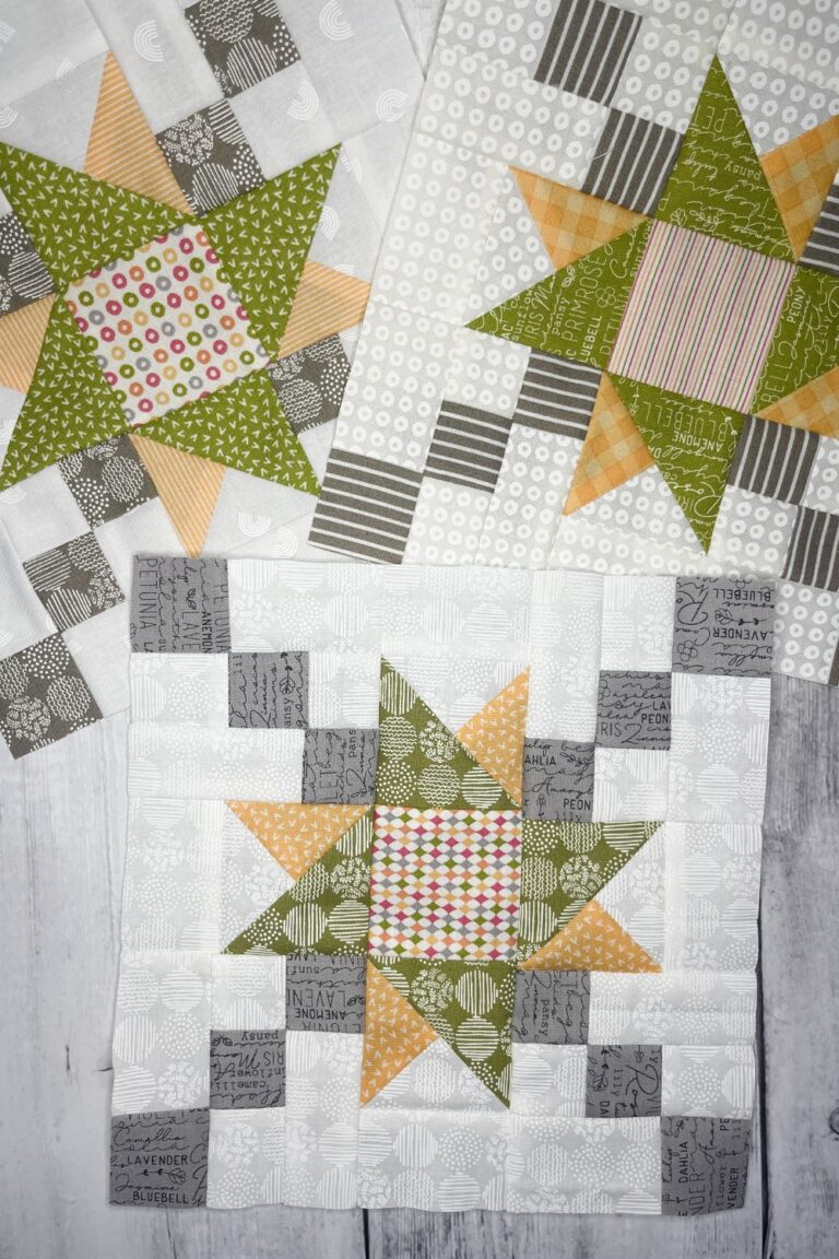 Barn Star Sampler Block 15 - The Windmill Star made with Renew and Spring Chicken fabric collections