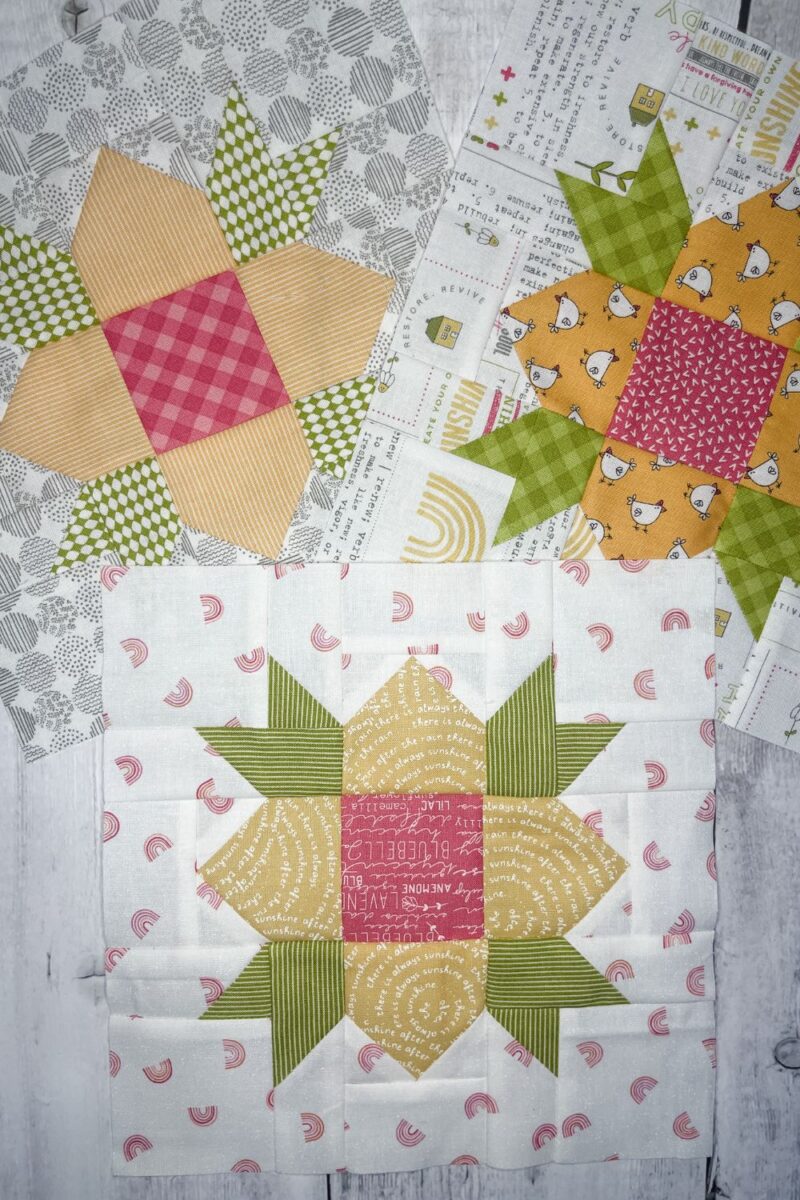 Barn Star Sampler Block 13 - The Weathervane Star made with Renew and Spring Chicken fabric collections