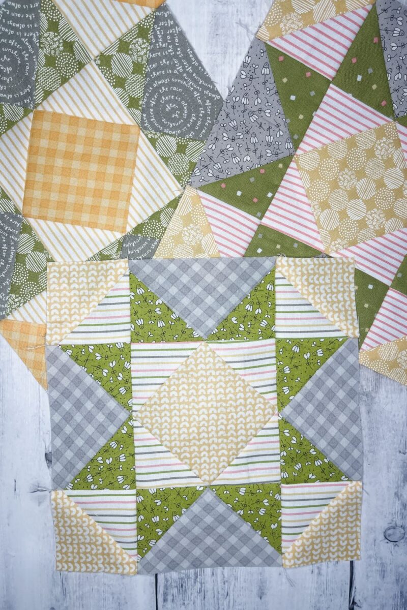 Barn Star Sampler Block 11 - The Mosaic Star made with Renew and Spring Chicken fabric collections