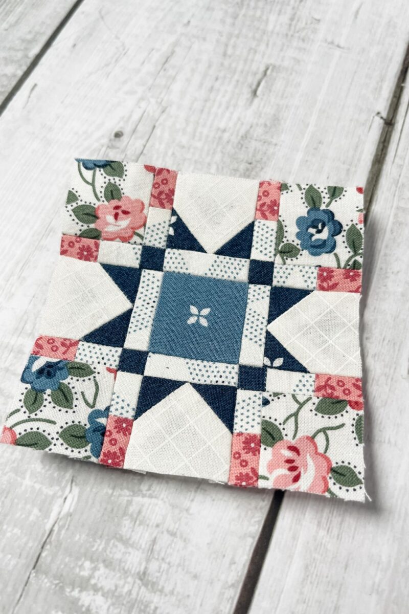 Small version of the Gardenia Block. Finished block size is 3 inches square