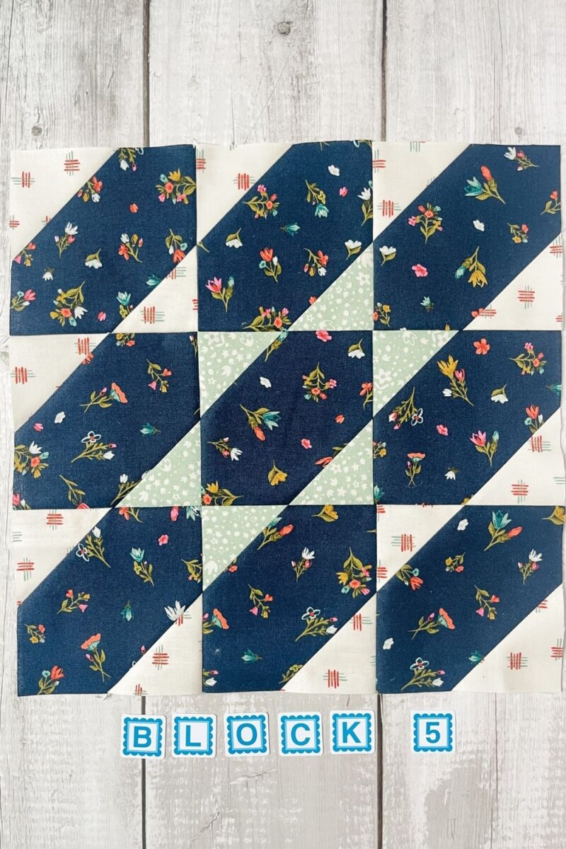Blockheads 5 Southern Star quilt block. Made with Songbook fabric by Fancy That Design House