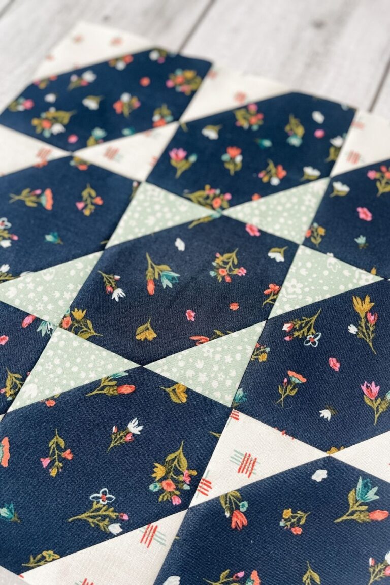 Southern Star quilt block close up. Made with fabrics by Fancy That Design House