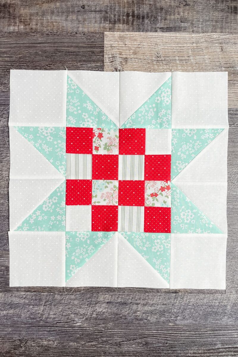 Adore quilt block 4. A 16 patch quilt block with star points.