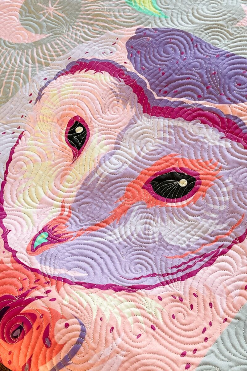 Close up of the Moon Garden fabric collection owl panel.