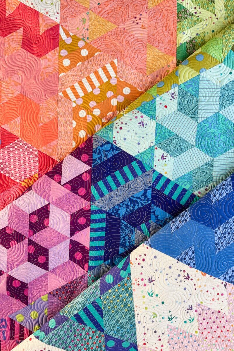Center medallion rainbow colored diamonds in the Nebula quilt