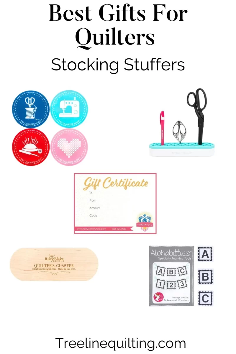 Best Stocking Stuffers for Quilters: Quilt Coasters, Stash 'n Store, Quilt Gift Certificate, Quilter's Clapper, Alphabitties