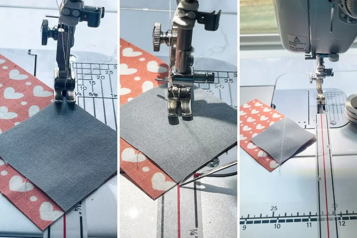 steps to using diagonal seam tape to do sew and flip corners
