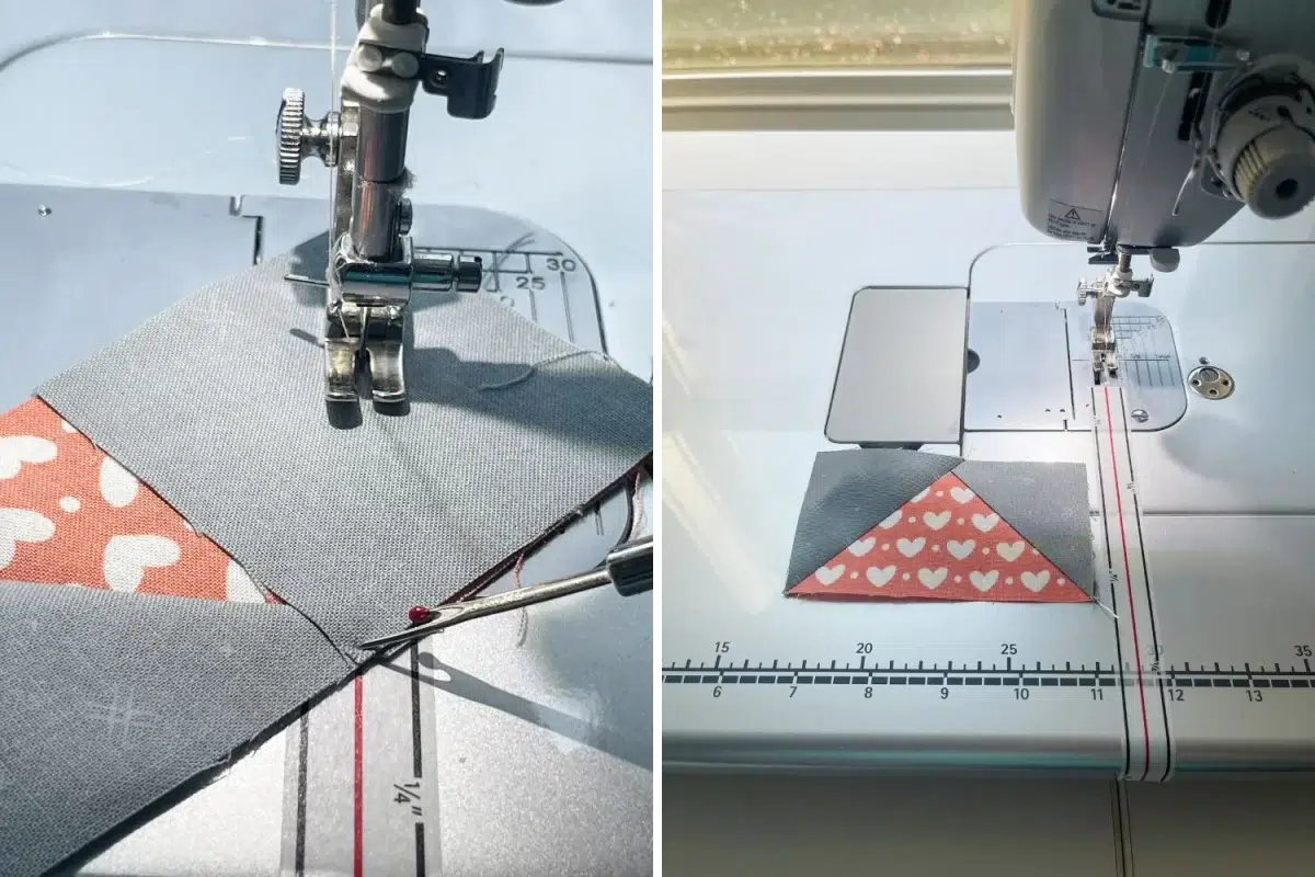 Lining up flying geese blocks on diagonal seam tape