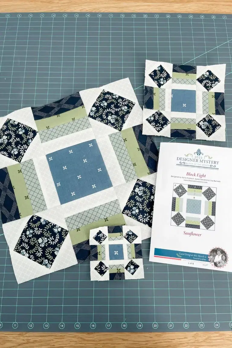 Designer Mystery blocks in 3 sizes and the pattern for month 8