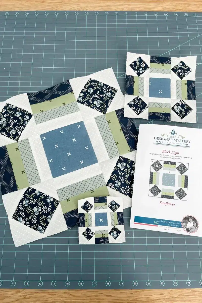 Designer Mystery blocks in 3 sizes and the pattern for month 8