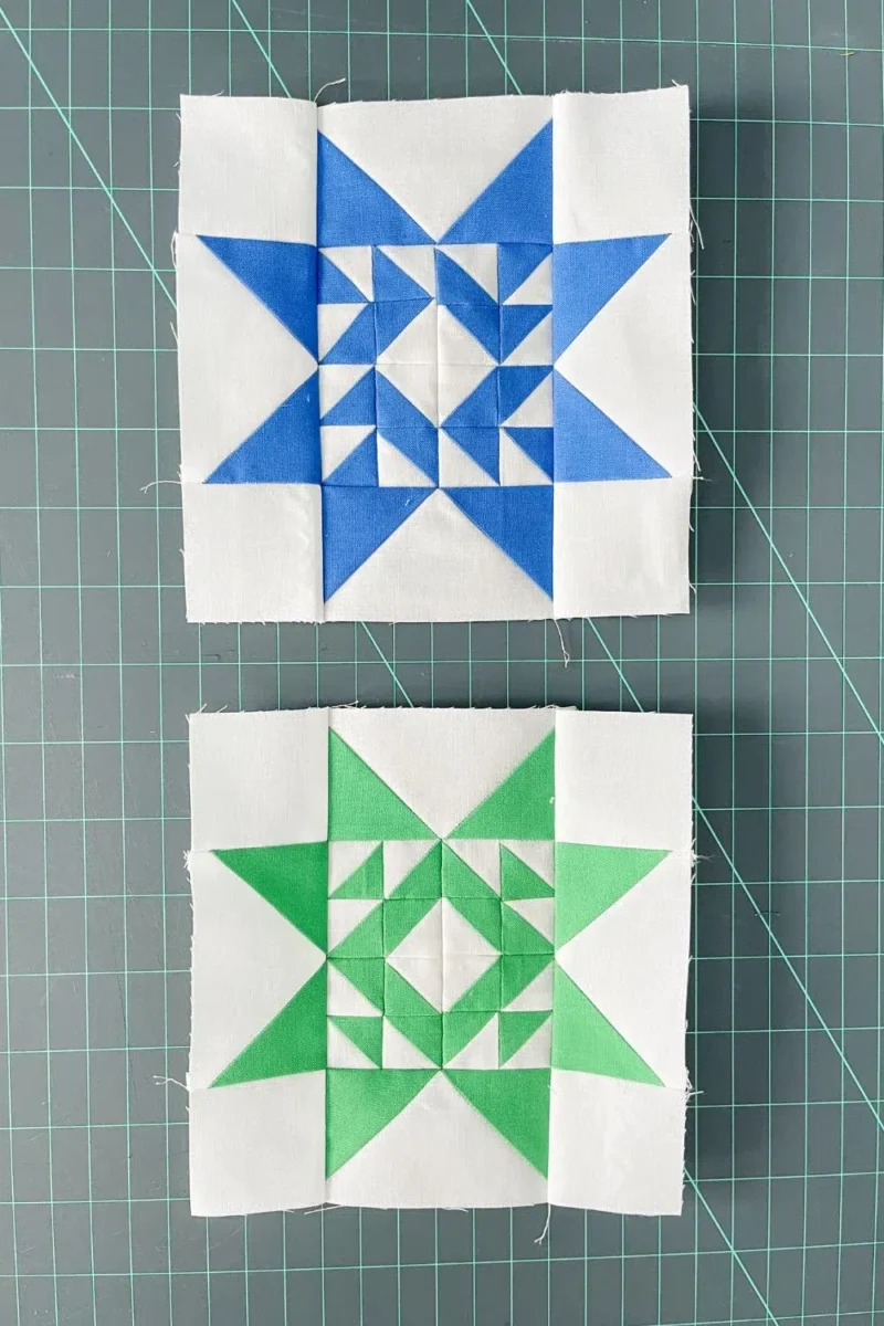Quilt blocks in blue and green