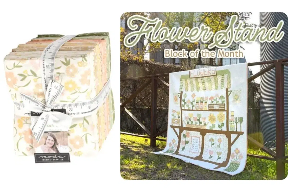 Flower girl fabric collection and the Flower Stand block of the month image