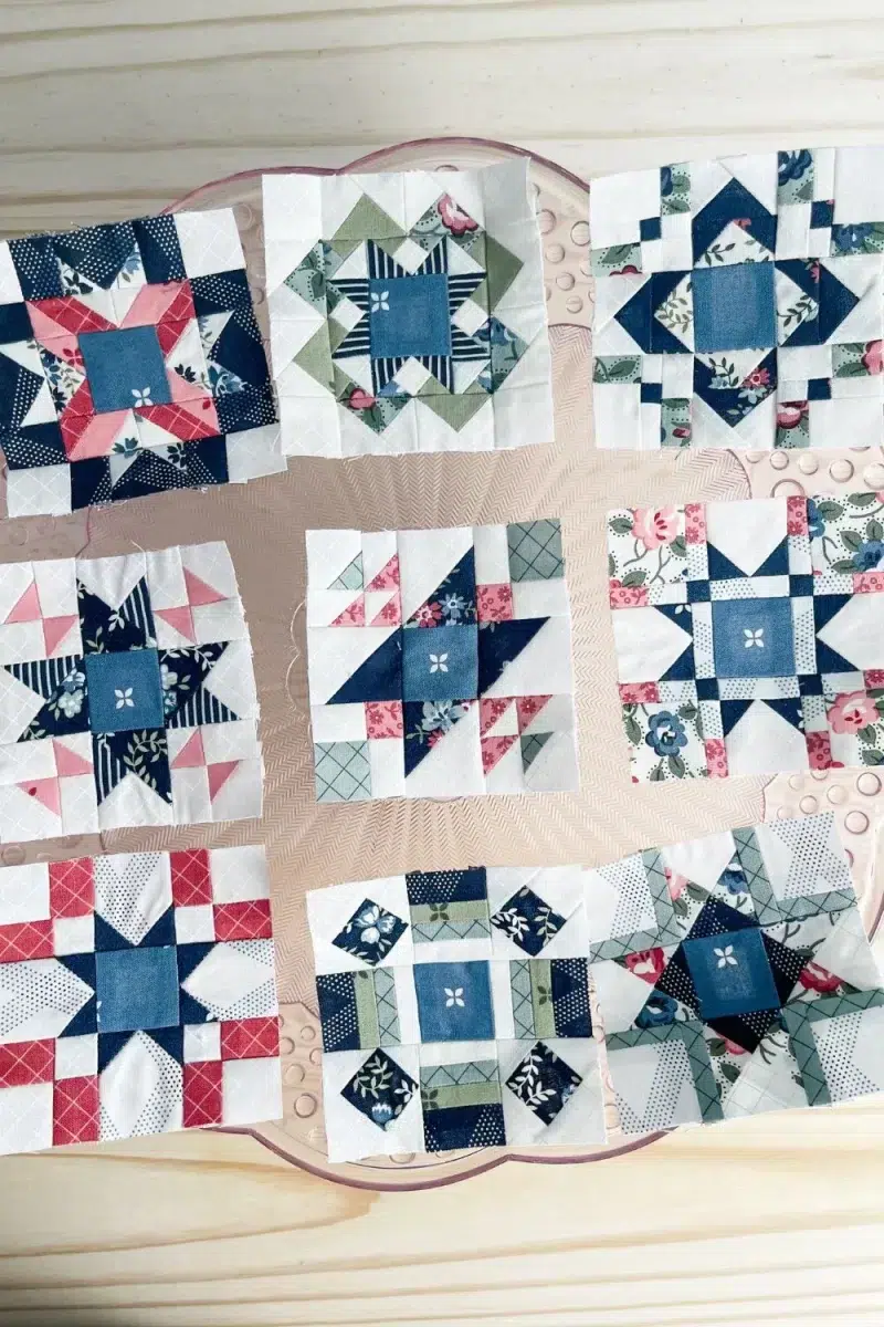 9 mini quilt blocks for the Designer Mystery 2023 by Fat Quarter Shop