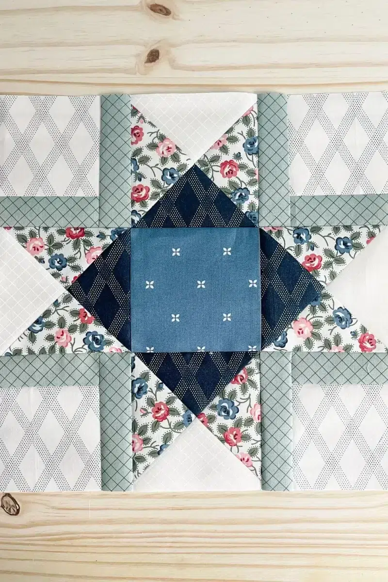 The Azalea quilt block made with Sunnyside fabric.