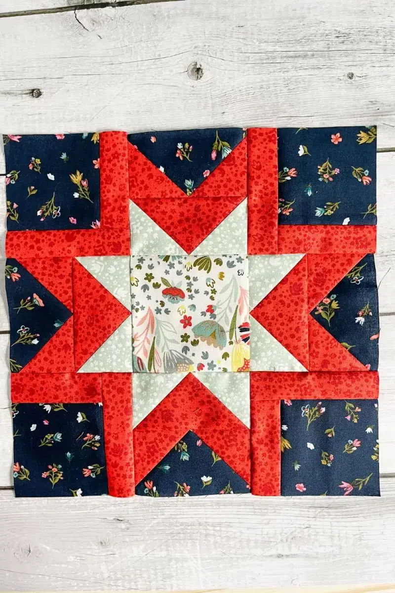 Moda Blockheads 5, group 2, block 4 is the Morning Star quilt block using Songbook fabric collection by Fancy That Design House