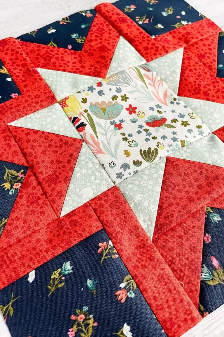 Moda Blockheads 5, group 2, block 4 is the Morning Star quilt block using Songbook fabric collection by Fancy That Design House