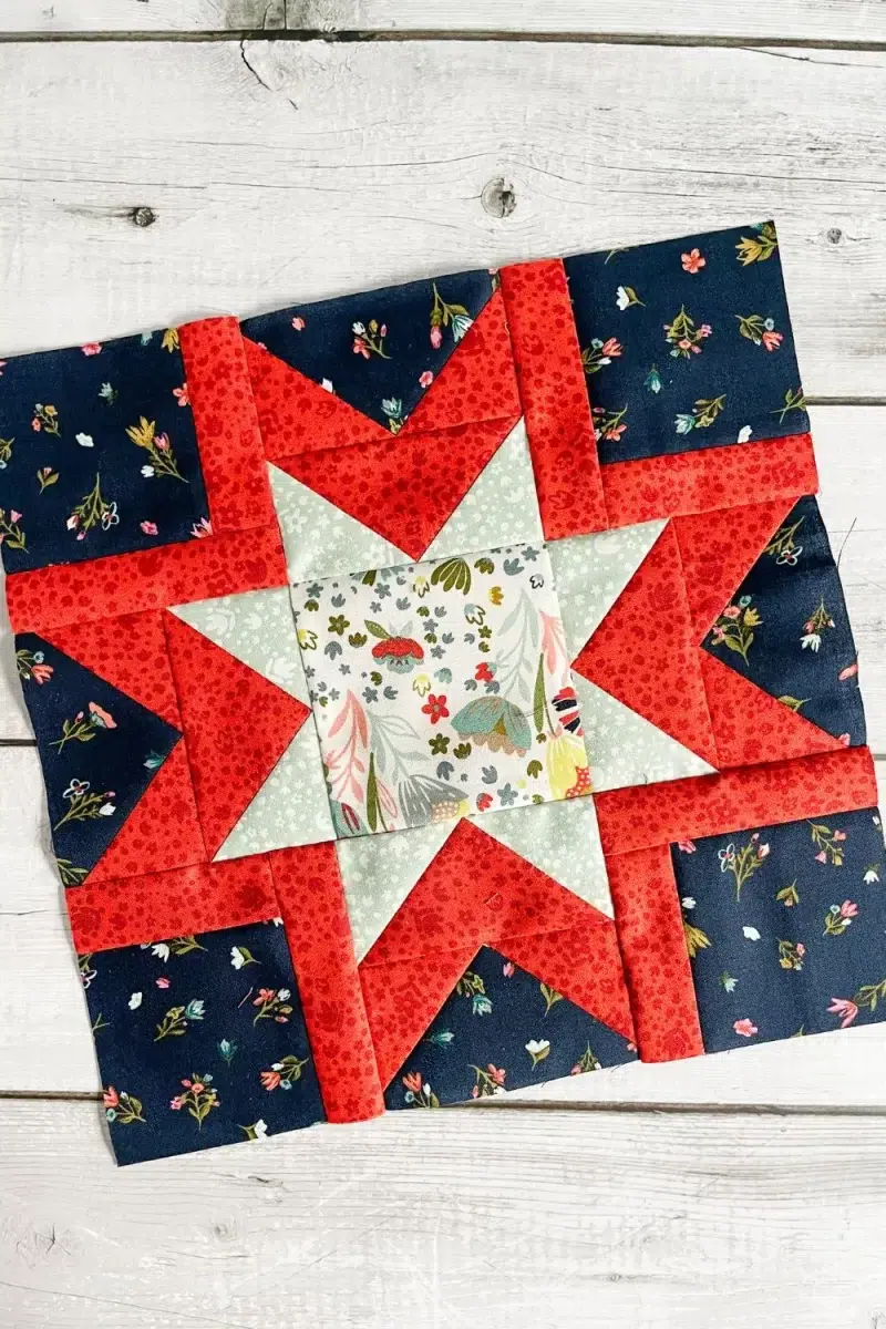 Moda Blockheads 5, group 2, block 4 is the Morning Star quilt block using Songbook fabric collection by Fancy That Design House