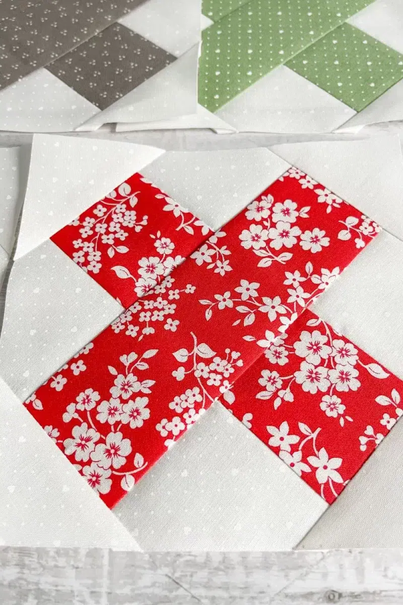 Close up of a Red Cross Stitch quilt block