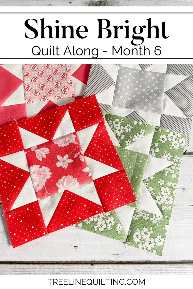 Cover image for Shine Bright quilt along month 6 with 4 eight point star blocks