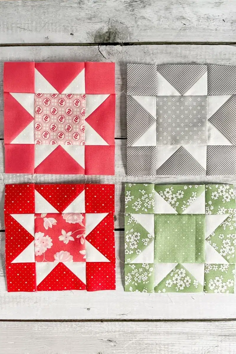 4 inverted color eight point star quilt blocks