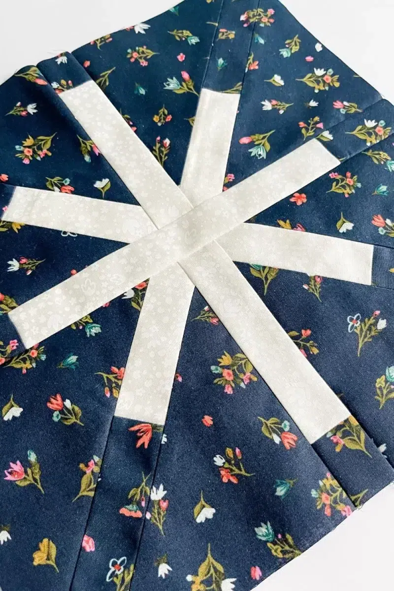 Favorite vintage star quilt block in navy floral and white fabrics