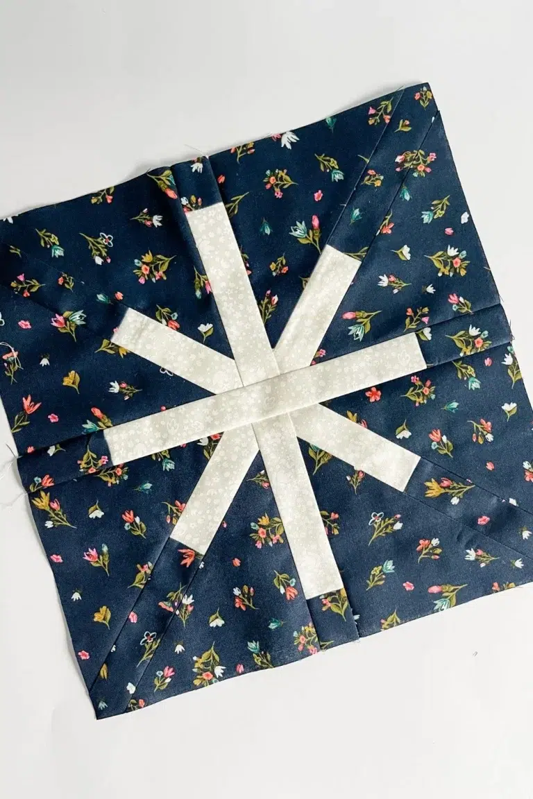 Favorite vintage star quilt block in navy floral and white fabrics