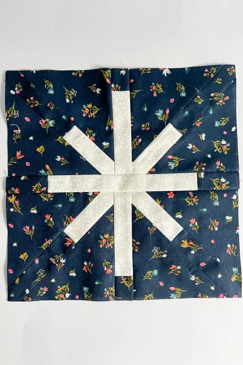 Favorite vintage star quilt block in navy floral and white fabrics