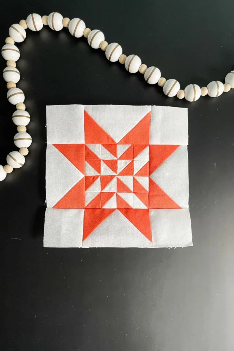 Orange and white quilt block for Twilight Stars #64