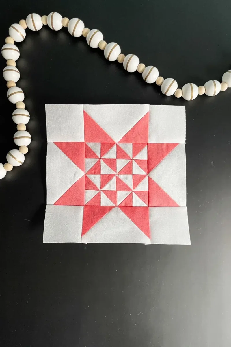 Coral and white quilt block for Twilight Stars #76