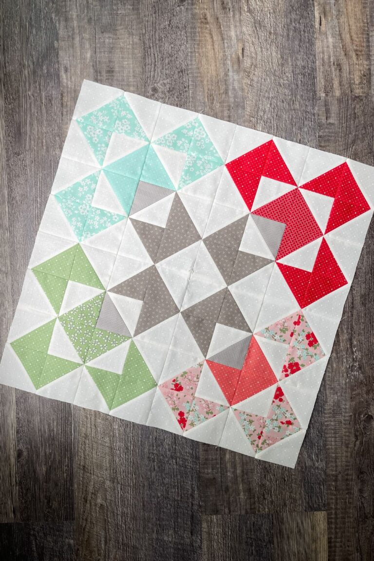 Good Times quilt block in Lighthearted fabrics by Camille Roskelley