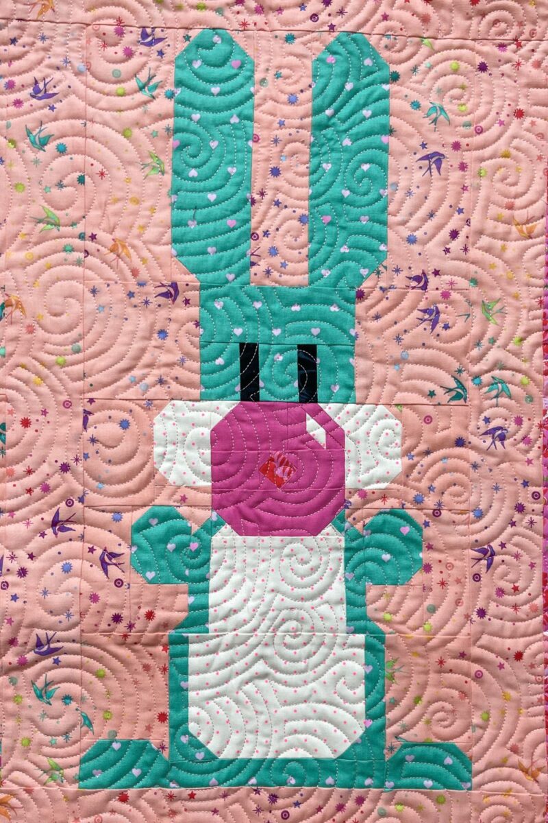 The aqua bunny with a medium sized bubble from bubble gum.
