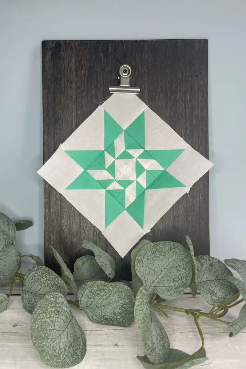 Triangle Gatherings book pattern 56 in white and green fabrics.