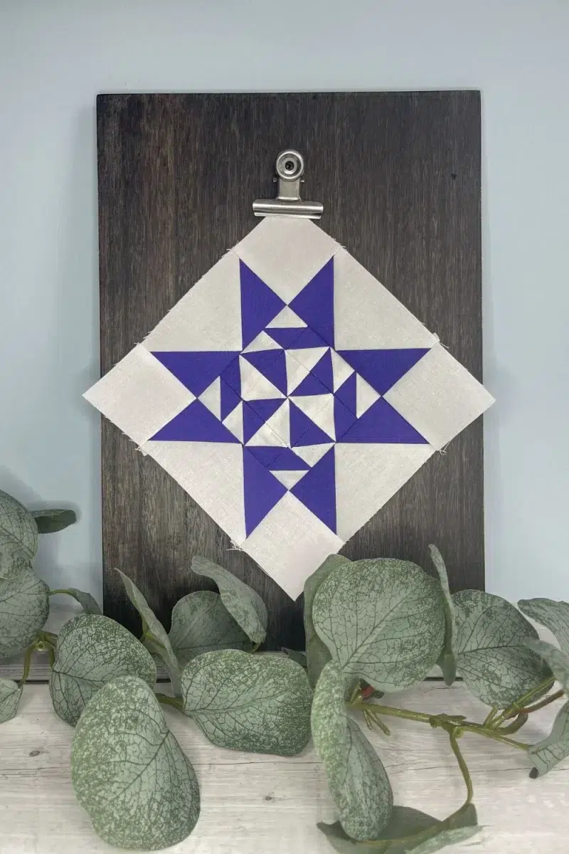 Triangle Gatherings book pattern 42 in white and navy fabrics.
